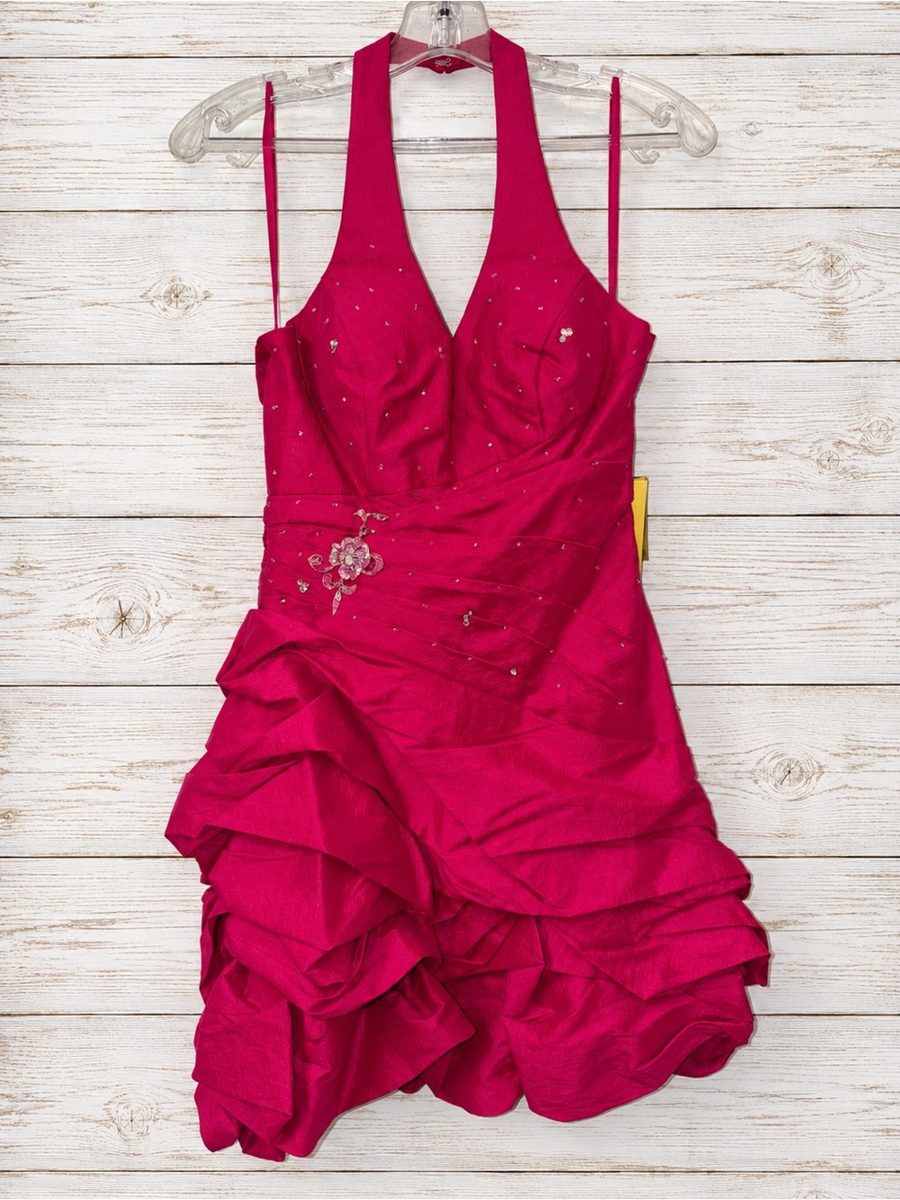Bright Fuchsia Halter Ruffled Homecoming Dress